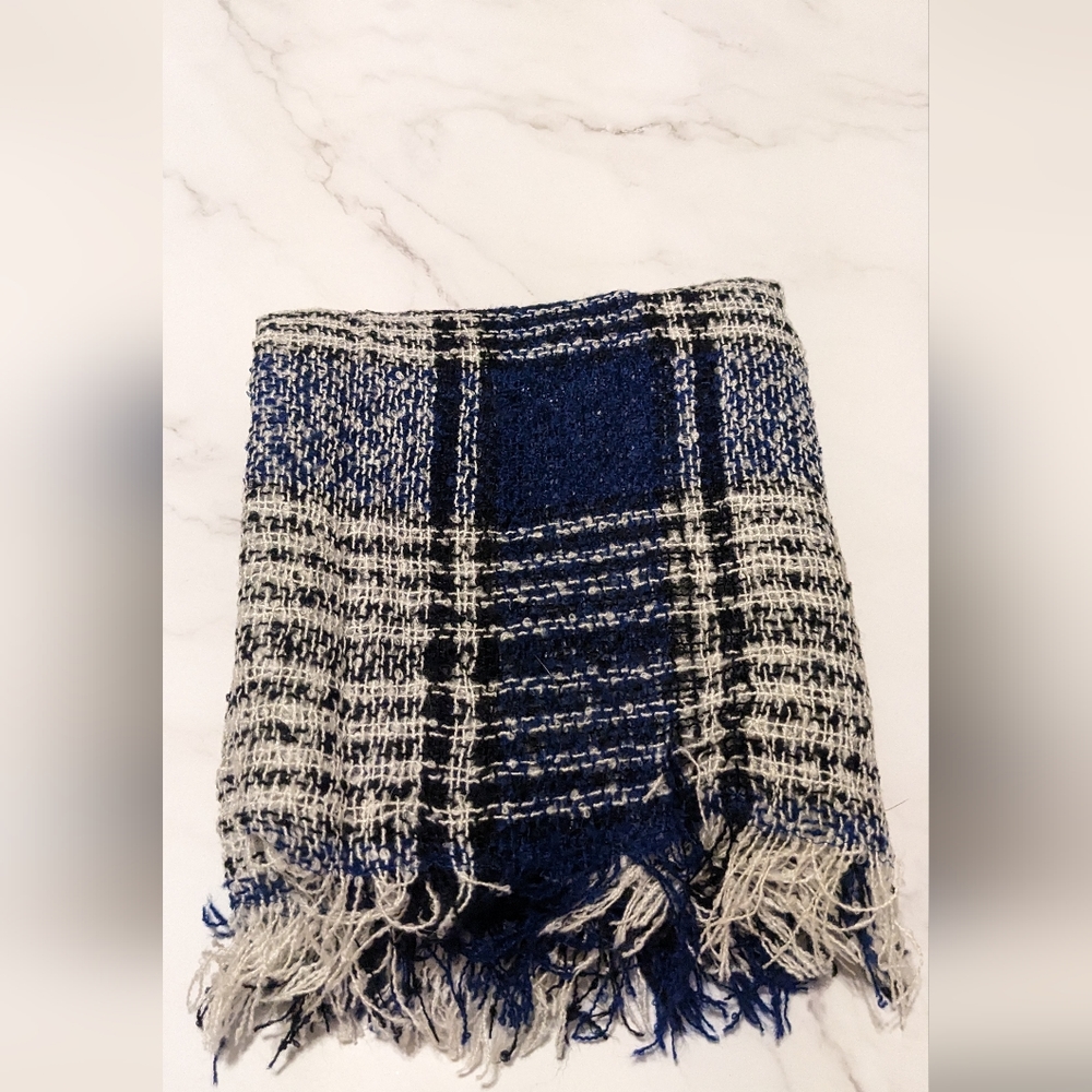 Blue white and black plaid infinity scarf